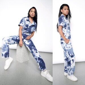 WILDFANG The Essential Coverall Jumpsuit - Blue Tie Dye - Size L